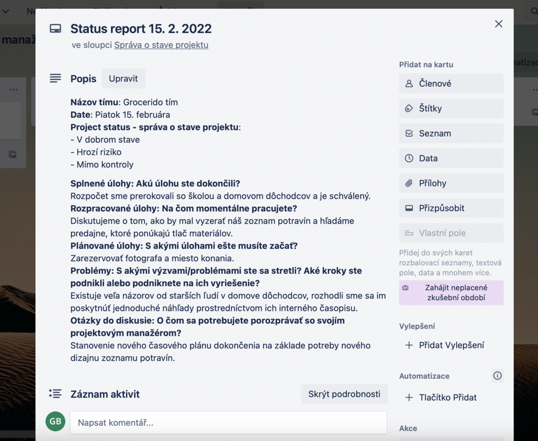 aktivita 10 status report cz | WebJET CMS